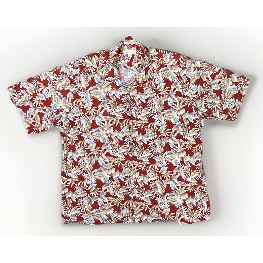 Pierre Cardin Hawaiian Shirt Mens XL Red Floral All Over Print Aloha‎